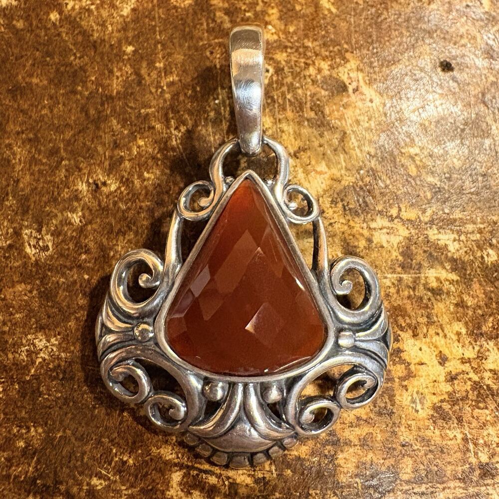 Carolyn Pollack Pendant Sterling Silver and Carnelian Agate w/ Scrolling Relios